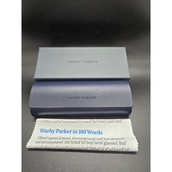 Warby Parker Glasses Hard Case Empty With Box Navy Color with Cleaning Cloth - Picture 1 of 11